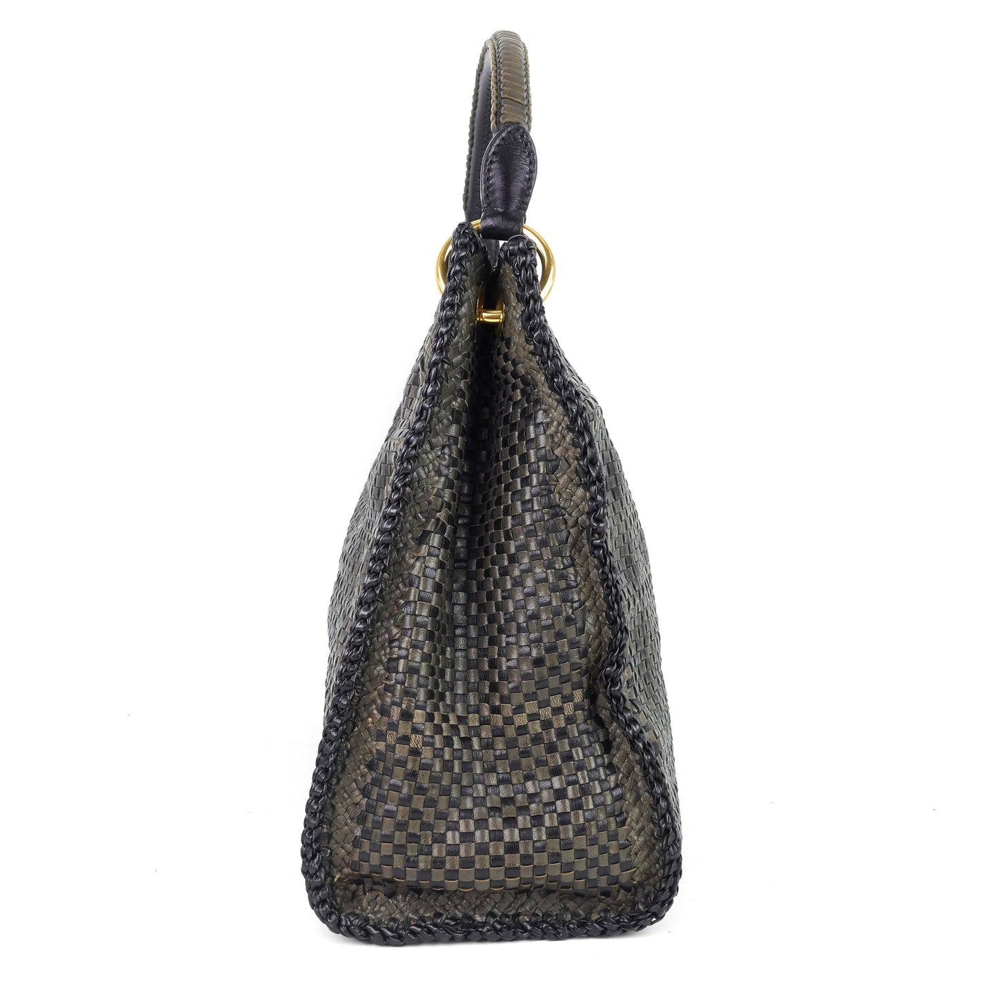 Madras Woven Leather Shoulder Bag