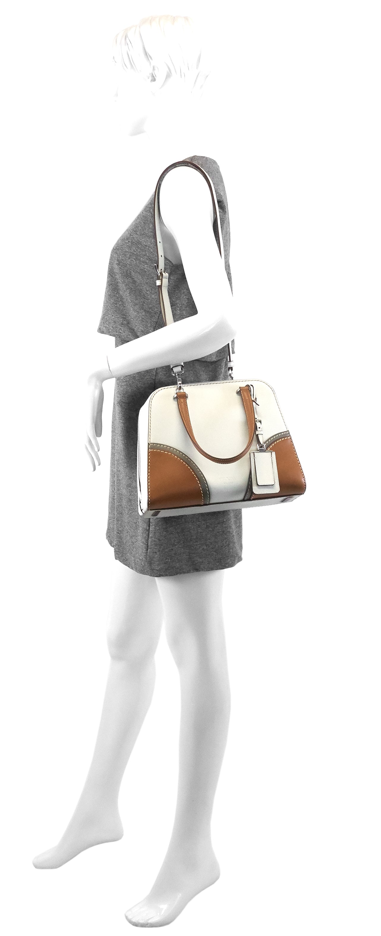 Tri-coloured Vitello Daino Leather Satchel Bag