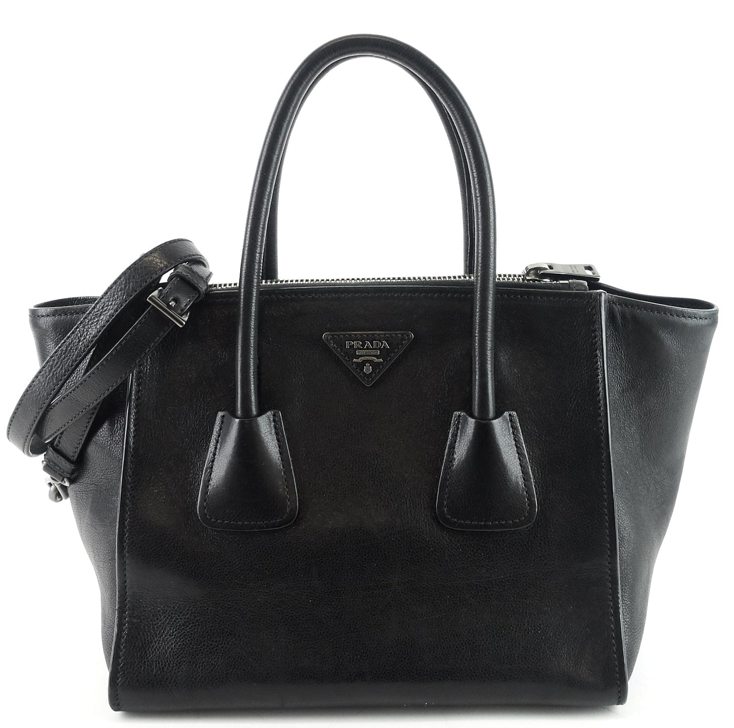 Twin Pocket Glazed Calf Leather Tote Bag