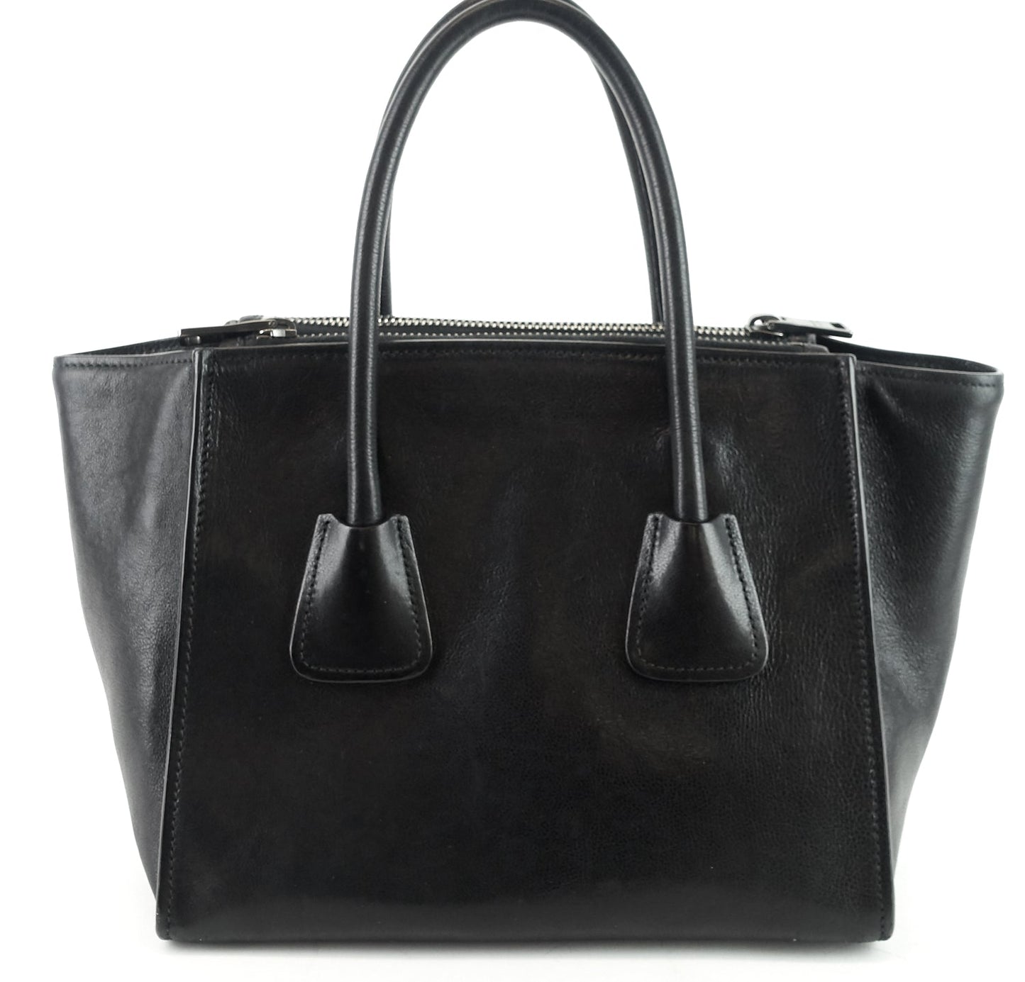 Twin Pocket Glazed Calf Leather Tote Bag