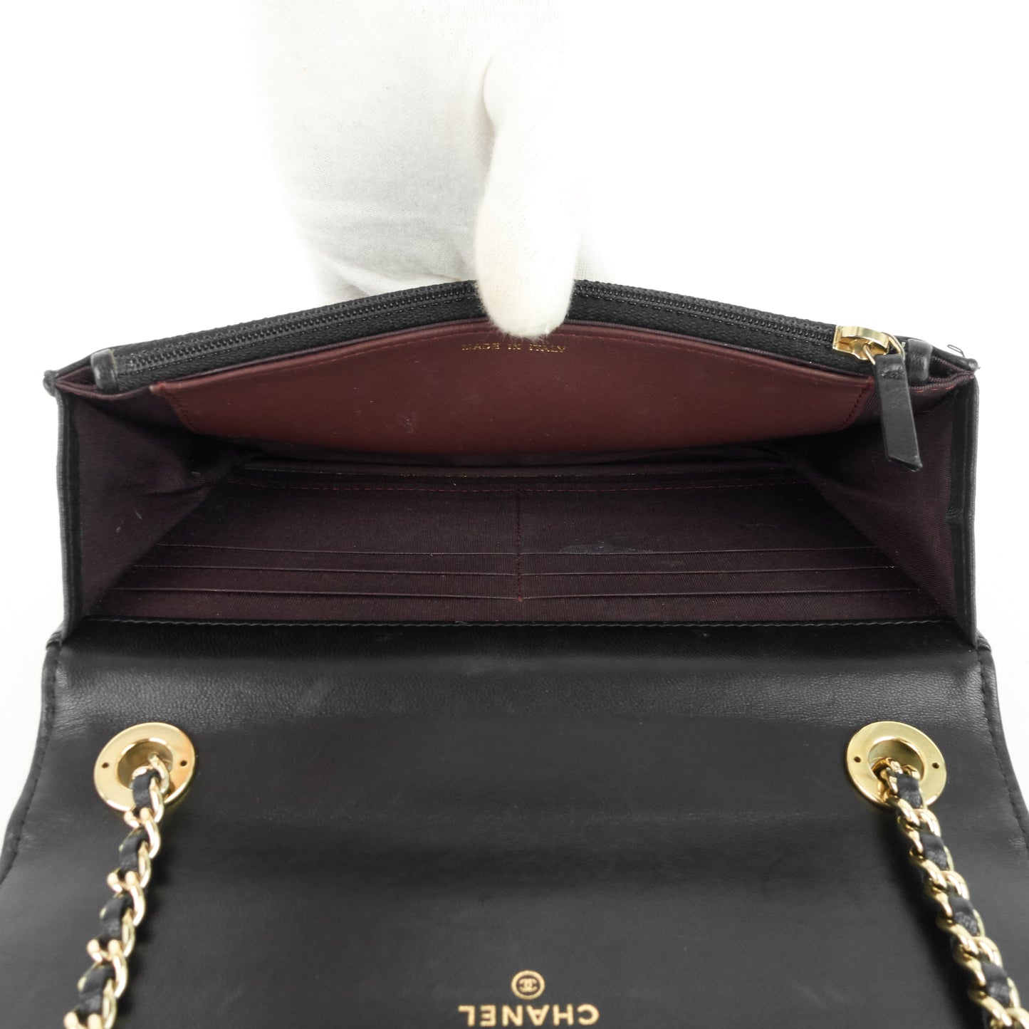 Trendy CC Lambskin Leather Wallet on Chain