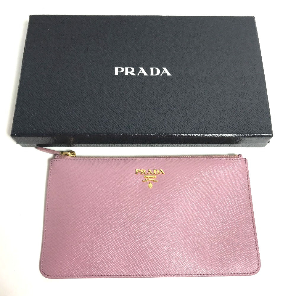 PRADA Pouch saffiano leather Pink type logo Women Used
