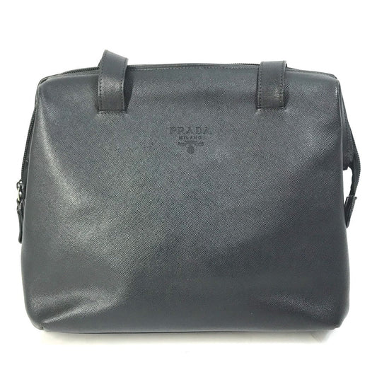 PRADA Shoulder Bag leather black Safiano logo