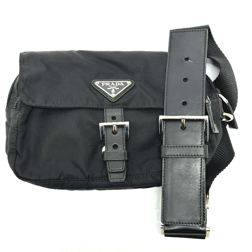 PRADA Waist bag Nylon / leather black Triangle logo Sling bag mens Used