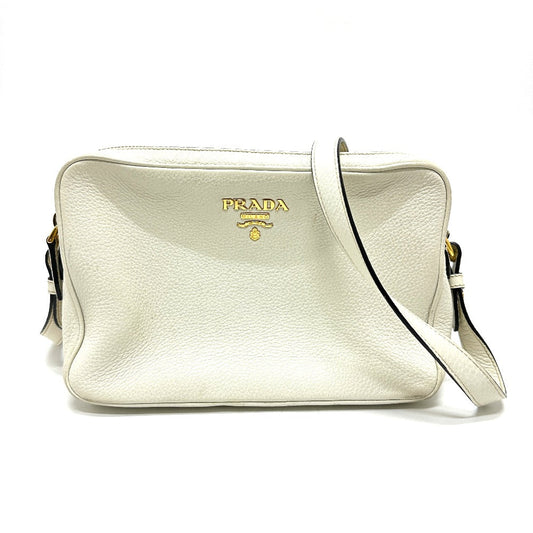 PRADA Shoulder Bag leather white logo Women Used