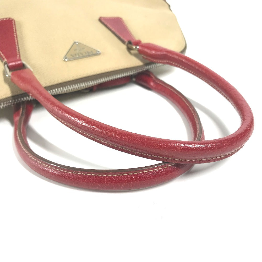 PRADA Shoulder Bag BN0081 Leather / canvas beige By color Triangle logo plate