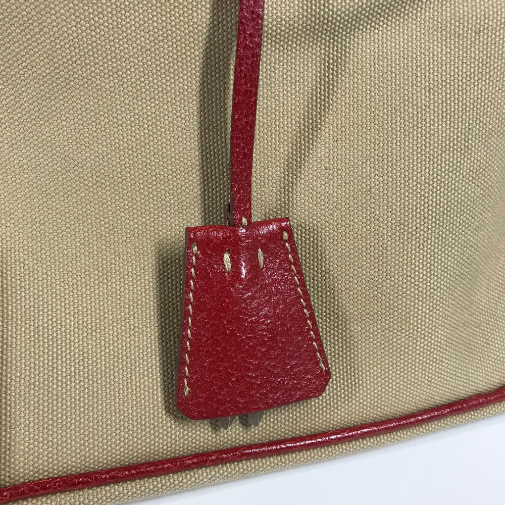 PRADA Shoulder Bag BN0081 Leather / canvas beige By color Triangle logo plate