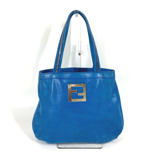 FENDI Shoulder Bag leather blue FF logo Chain Women Used