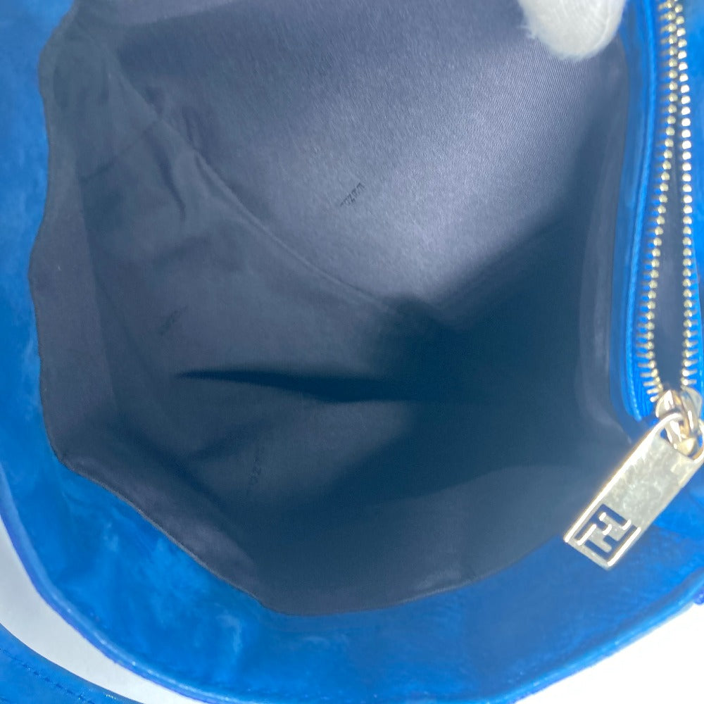 FENDI Shoulder Bag leather blue FF logo Chain Women Used