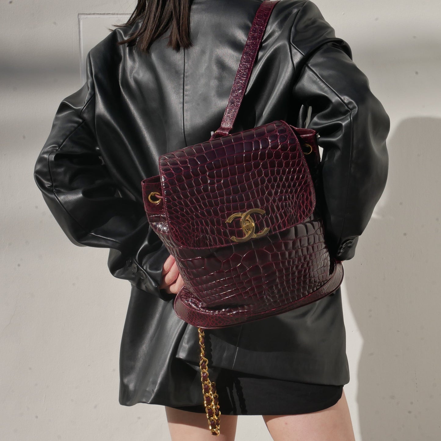 CHANEL Backpack Bordeaux Crocodile 60497