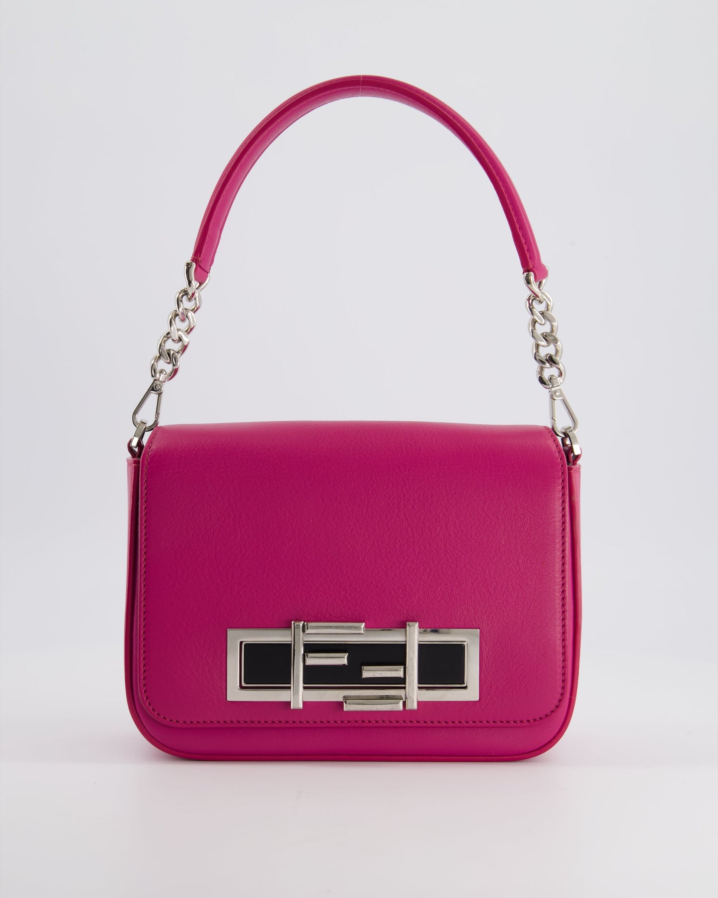 Fendi Bright Pink Leather Shoulder Bag with FF Silver Logo