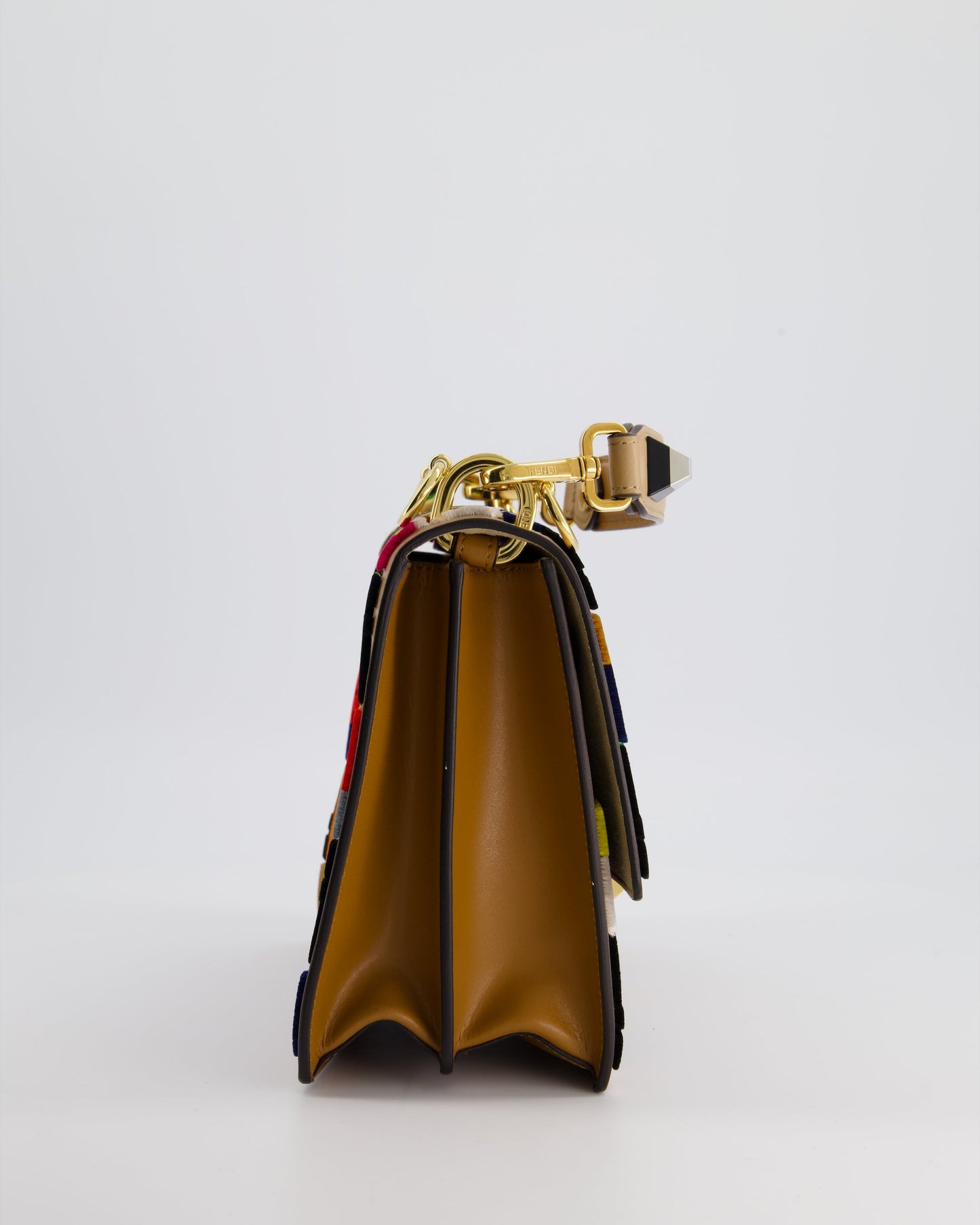 Fendi Leather, Velvet Shoulder Embroidered Studded Medium 'Kan I' Bag with Gold Hardware