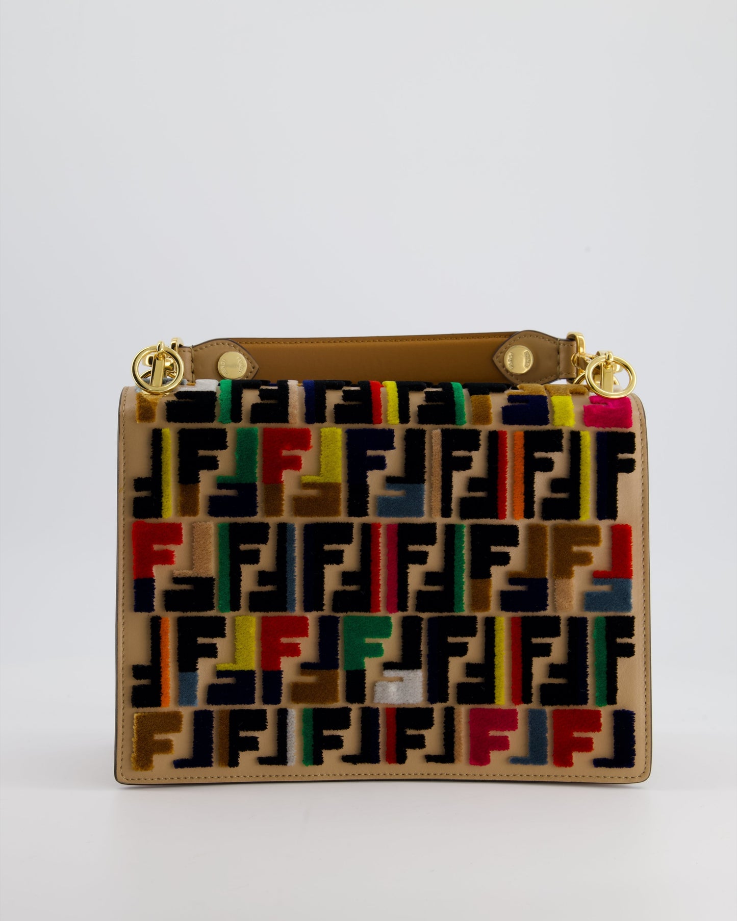 Fendi Leather, Velvet Shoulder Embroidered Studded Medium 'Kan I' Bag with Gold Hardware