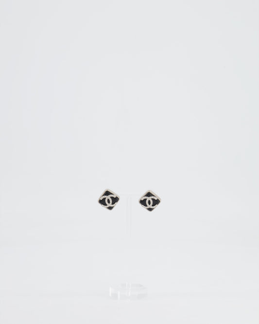 *HOT* Chanel Black, Crystal Embellished Diamond-Shaped CC Earrings