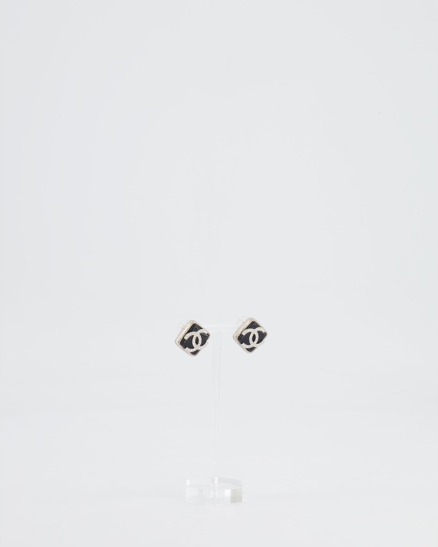 *HOT* Chanel Black, Crystal Embellished Diamond-Shaped CC Earrings