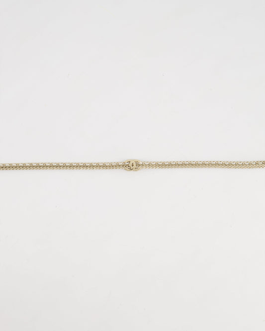 *HOT* Chanel Chain Choker Necklace in Champagne Gold with Crystal CC Logo