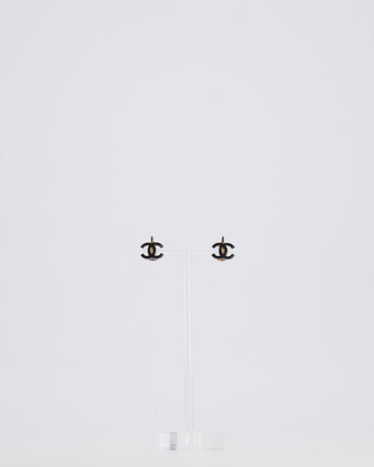 *HOT* Chanel Ruthenium and Black Enamel CC Logo Earrings