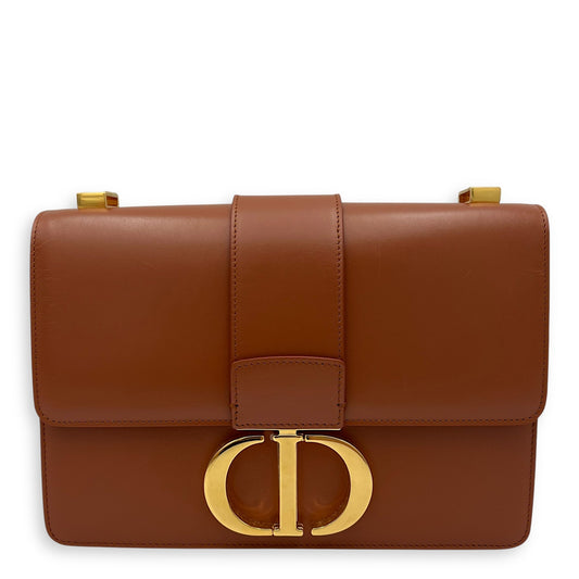 30 Montaigne Medium Brown Shoulder Bag in Calfskin, Gold hardware