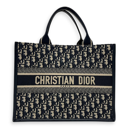 Book Tote Top Handle Bag Medium Blue in Canvas, Gold hardware