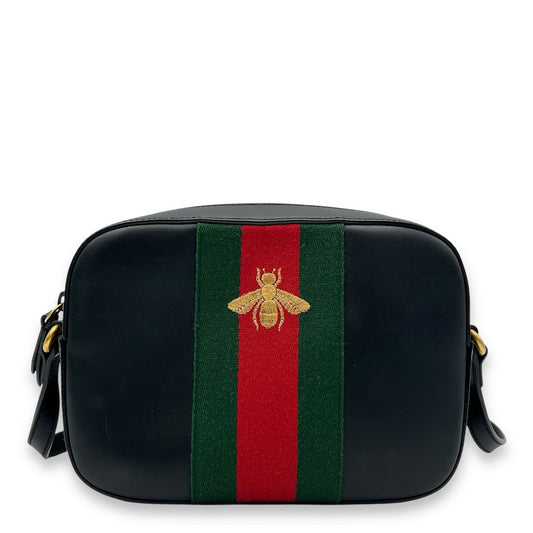 Bee Crossbody Bag Black in Calfskin, Gold hardware