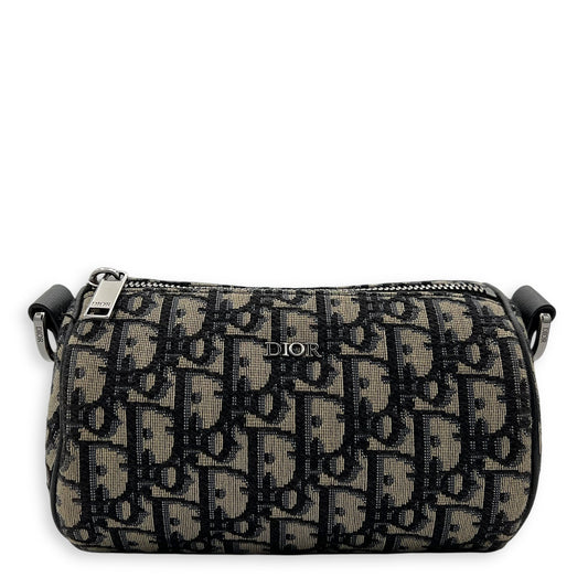 Roller Crossbody Bag Blue in Jacquard, Silver hardware