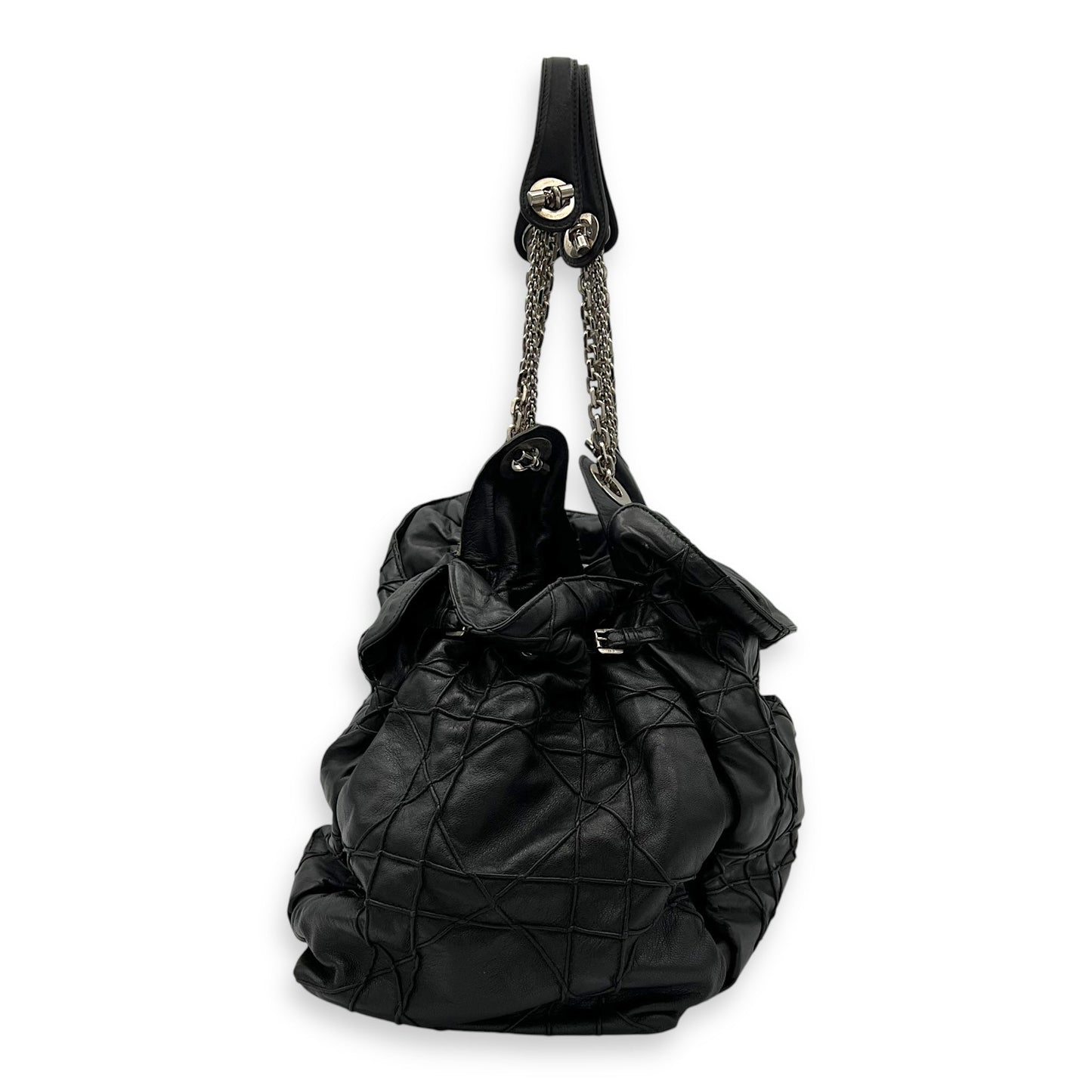 Cannage Shoulder Bag Black in Lambskin, Silver hardware
