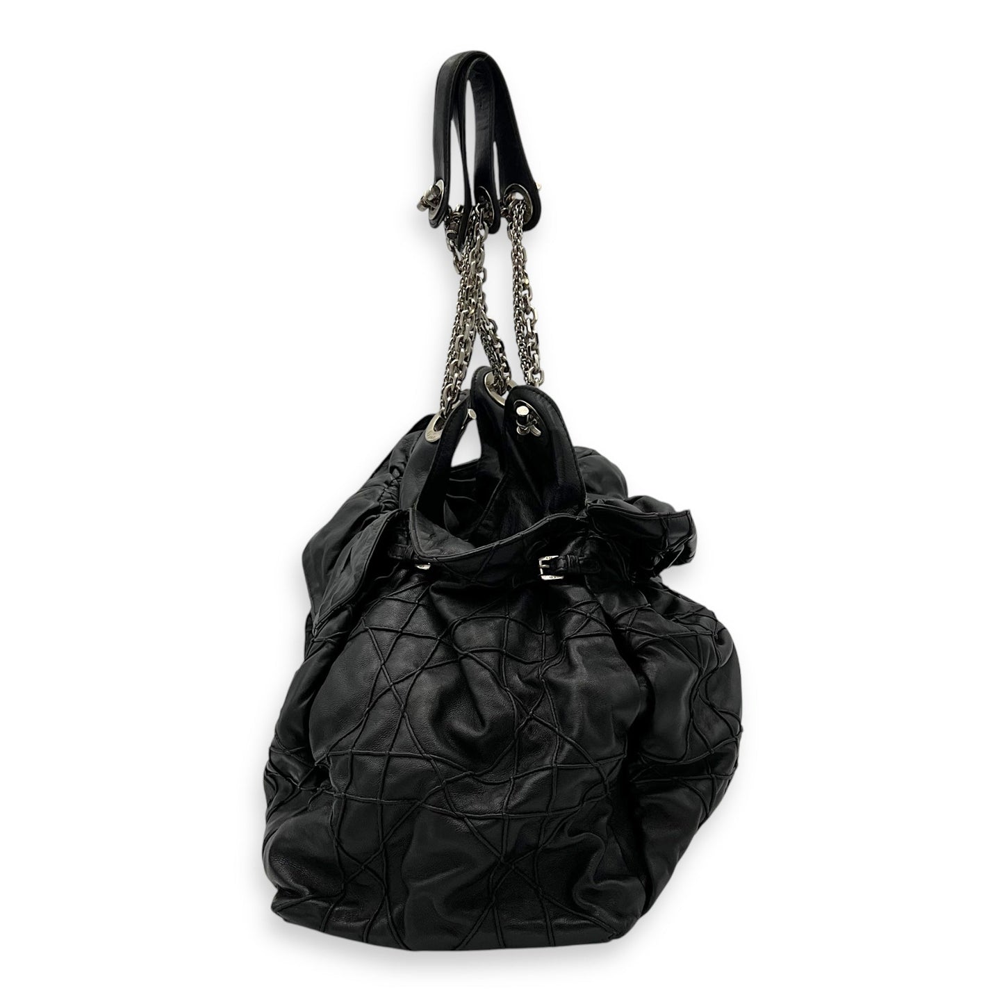 Cannage Shoulder Bag Black in Lambskin, Silver hardware