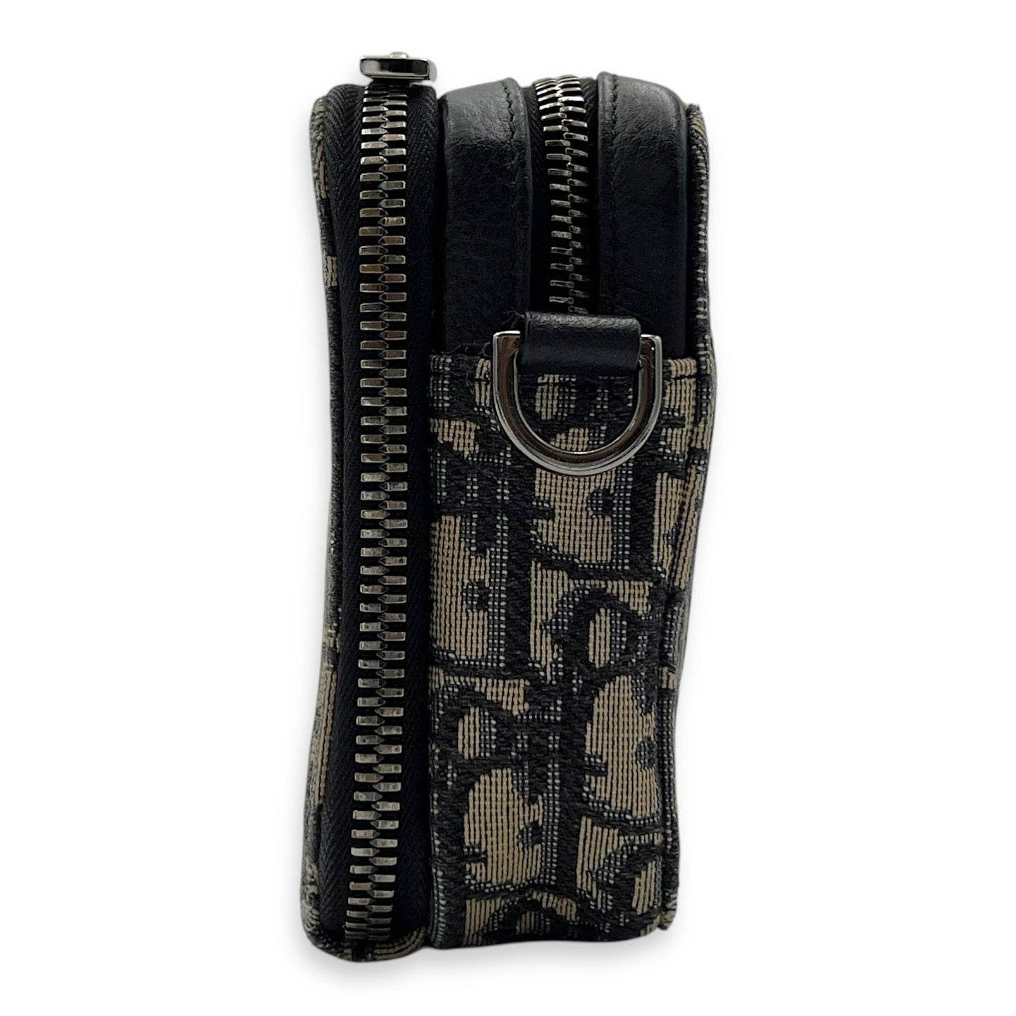 Zipped Pouch Oblique Blue Crossbody Bag in Jacquard, Silver hardware