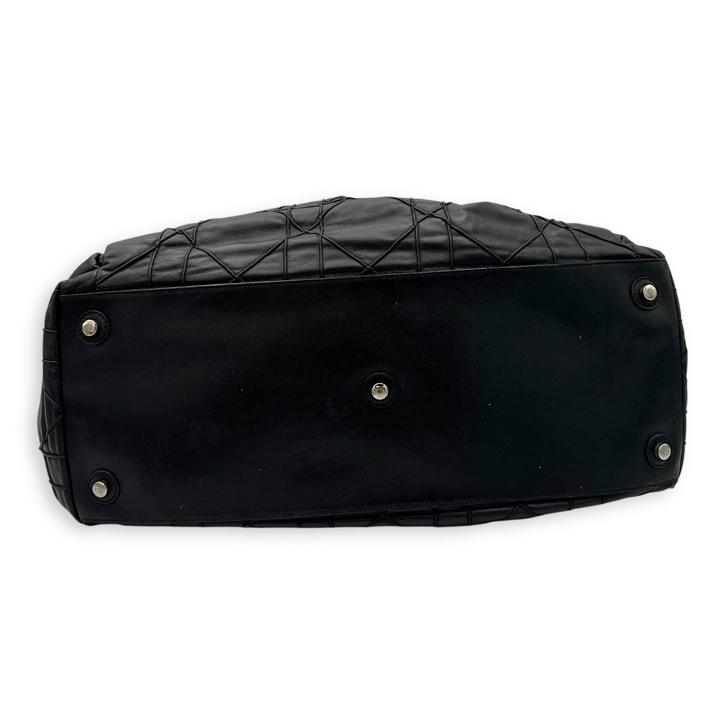Cannage Shoulder Bag Black in Lambskin, Silver hardware