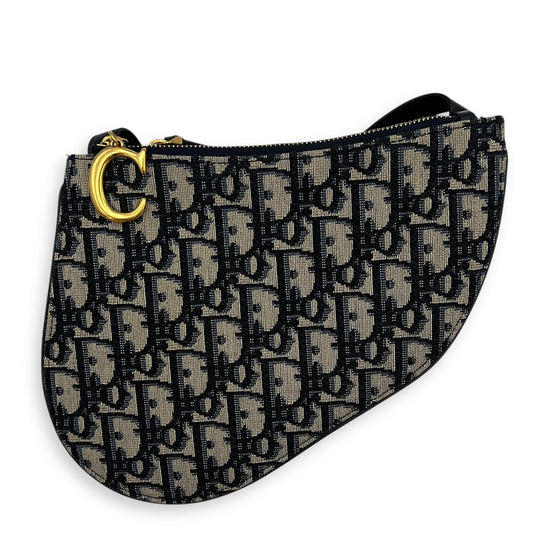 Saddle Crossbody Bag Blue in Jacquard, Gold hardware