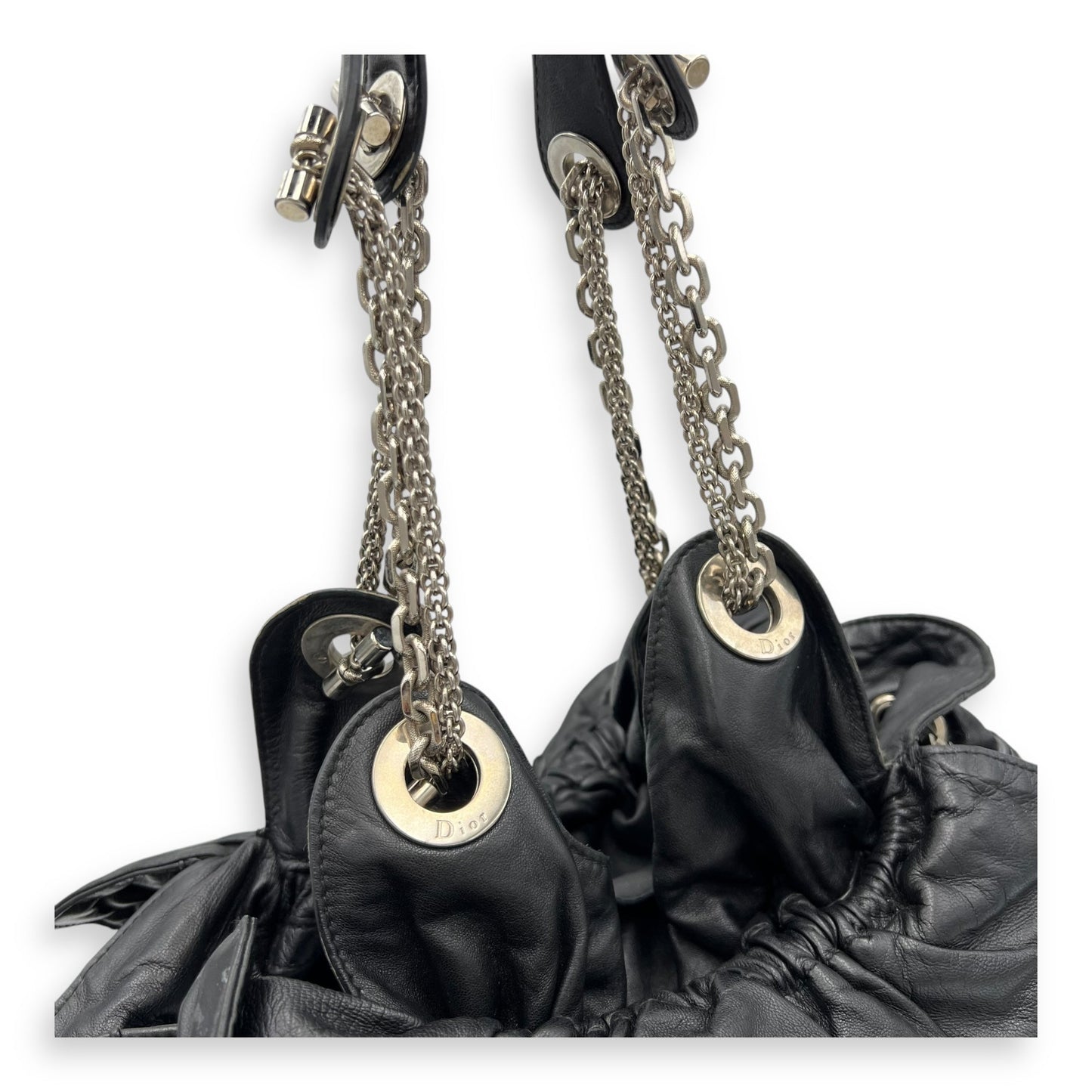 Cannage Shoulder Bag Black in Lambskin, Silver hardware