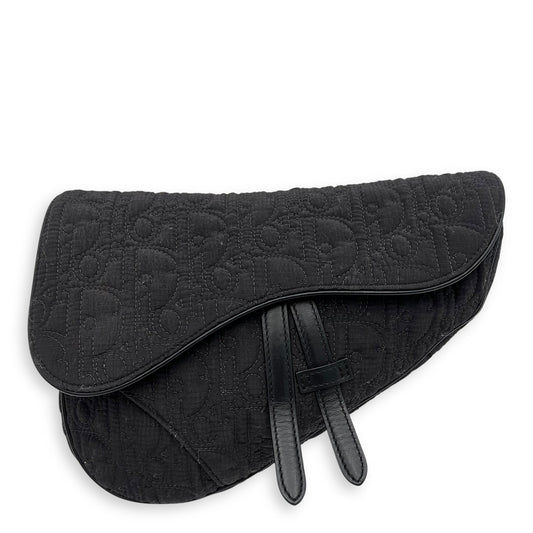Saddle Crossbody Bag Black in Nylon, Silver hardware