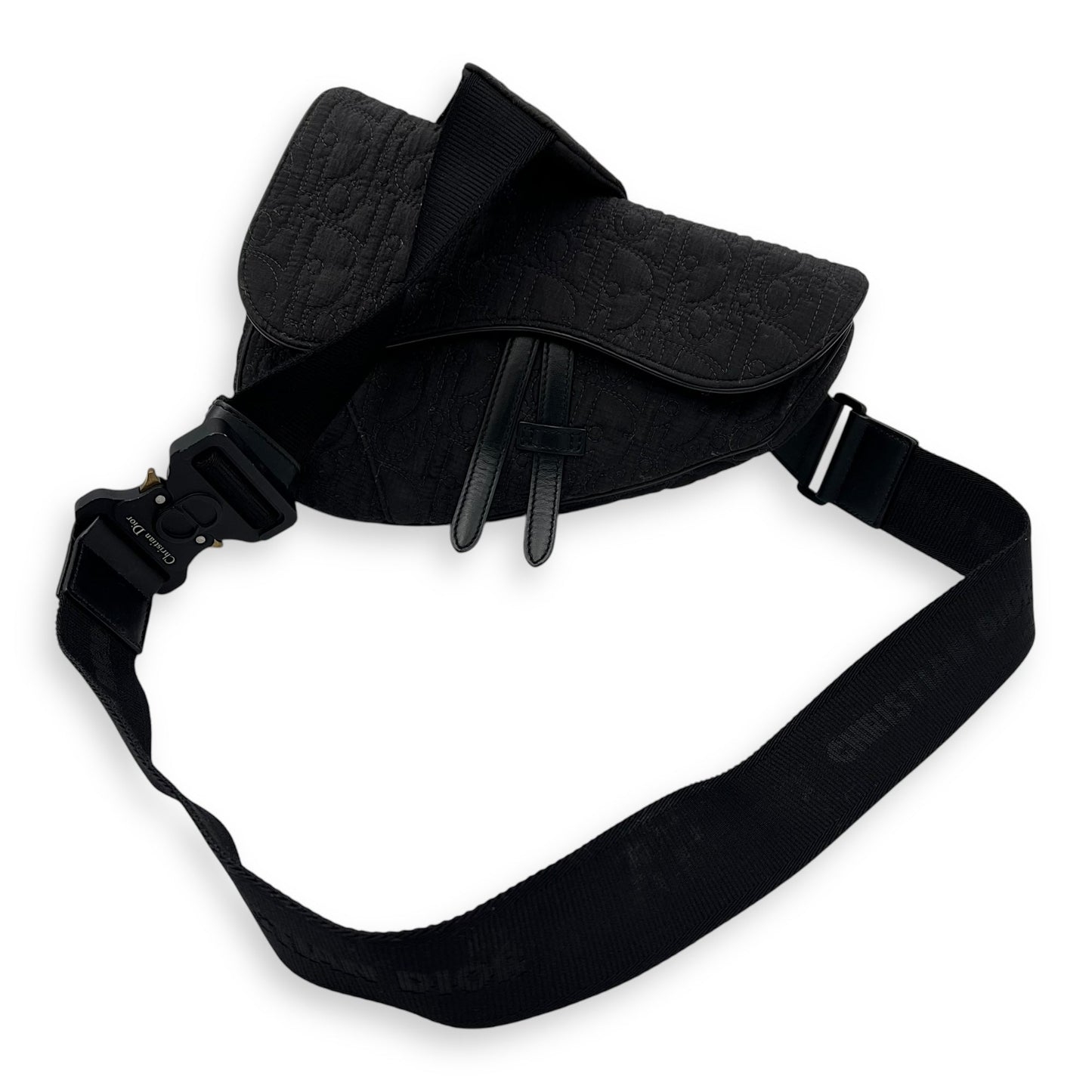 Saddle Crossbody Bag Black in Nylon, Silver hardware