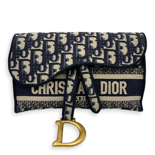 Saddle Shoulder Bag Blue in Jacquard, Gold hardware