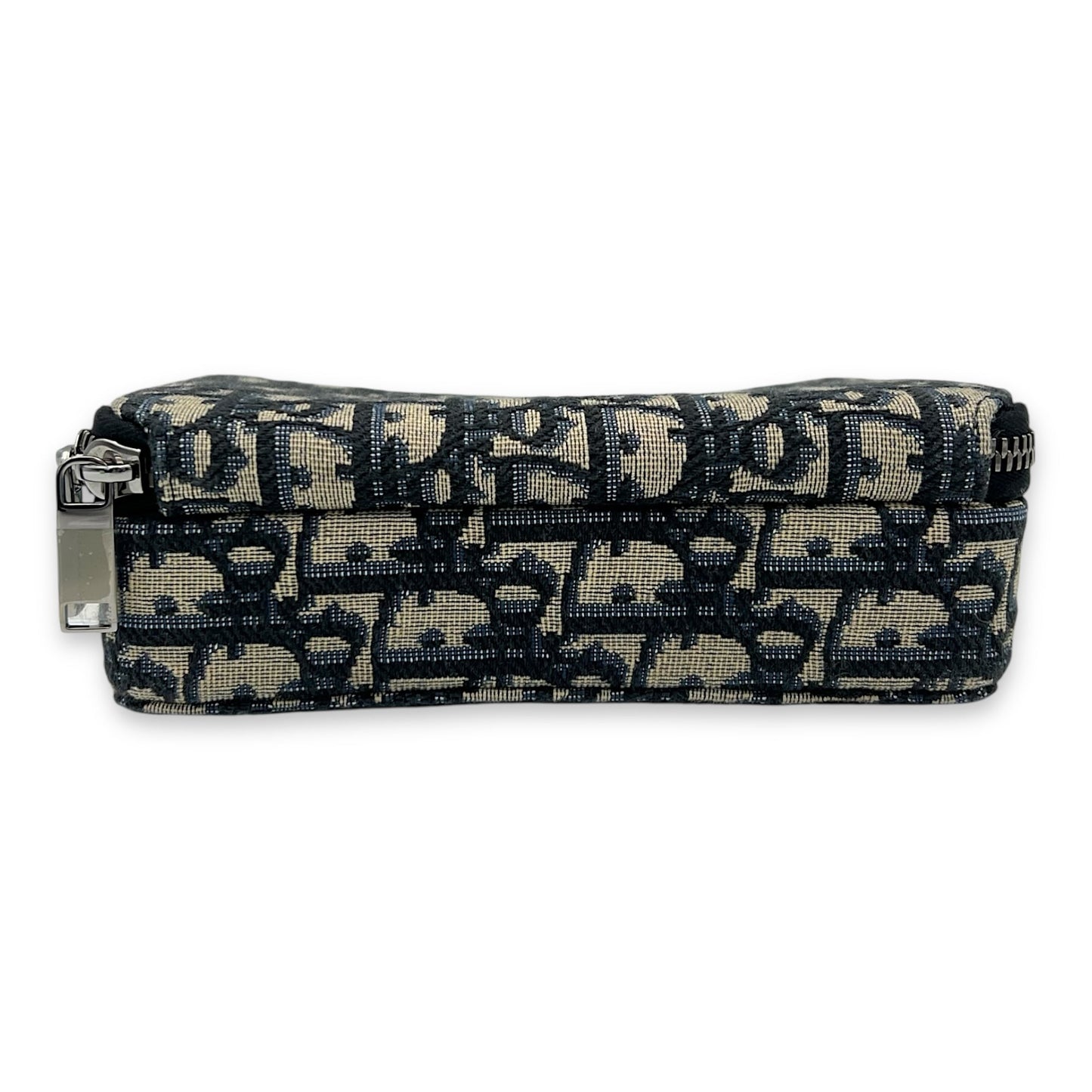 Zipped Pouch Oblique Blue Crossbody Bag in Jacquard, Silver hardware