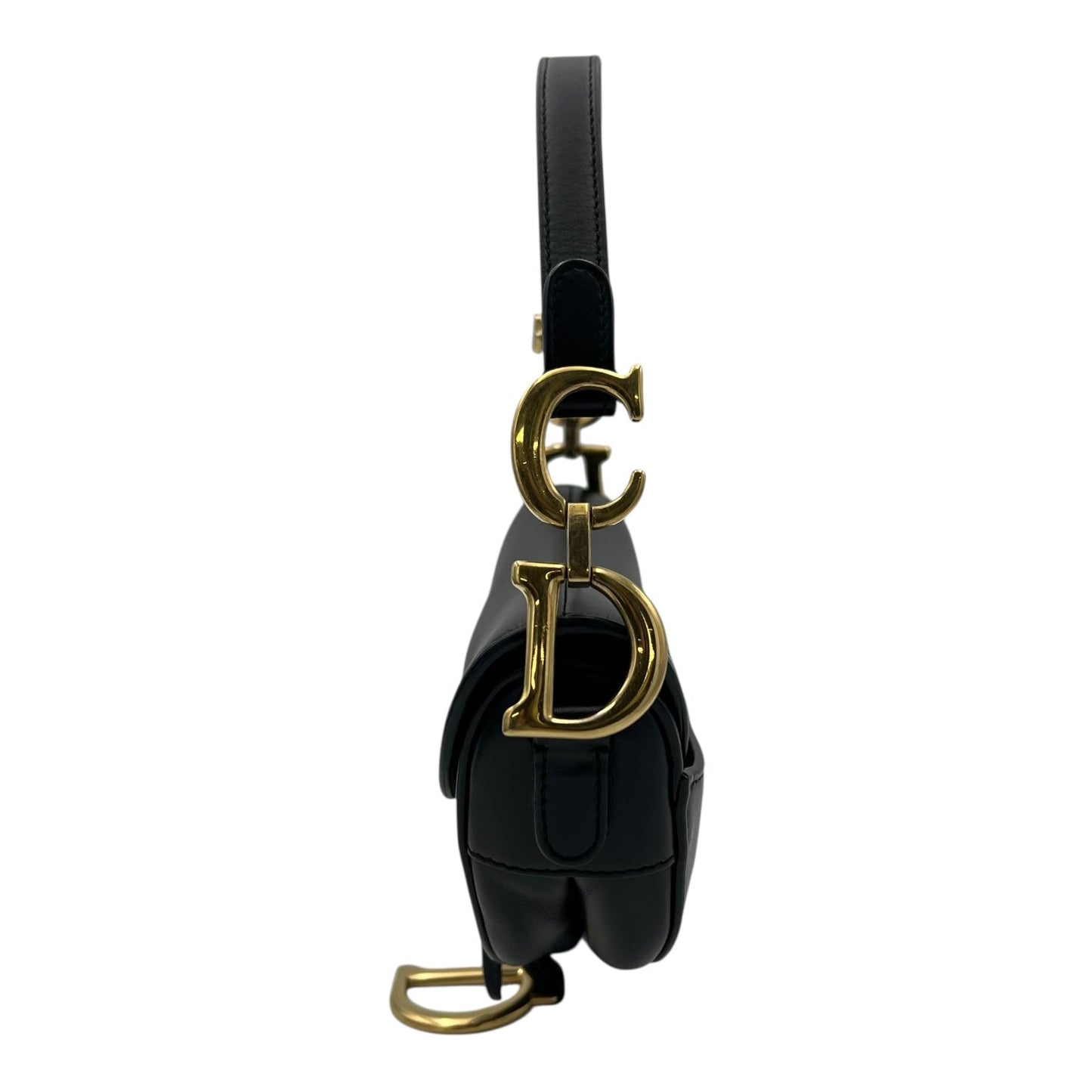 Saddle Shoulder Bag Mini Black in Calfskin, Gold hardware