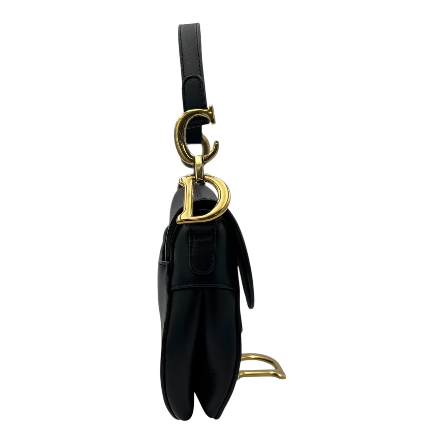 Saddle Shoulder Bag Mini Black in Calfskin, Gold hardware