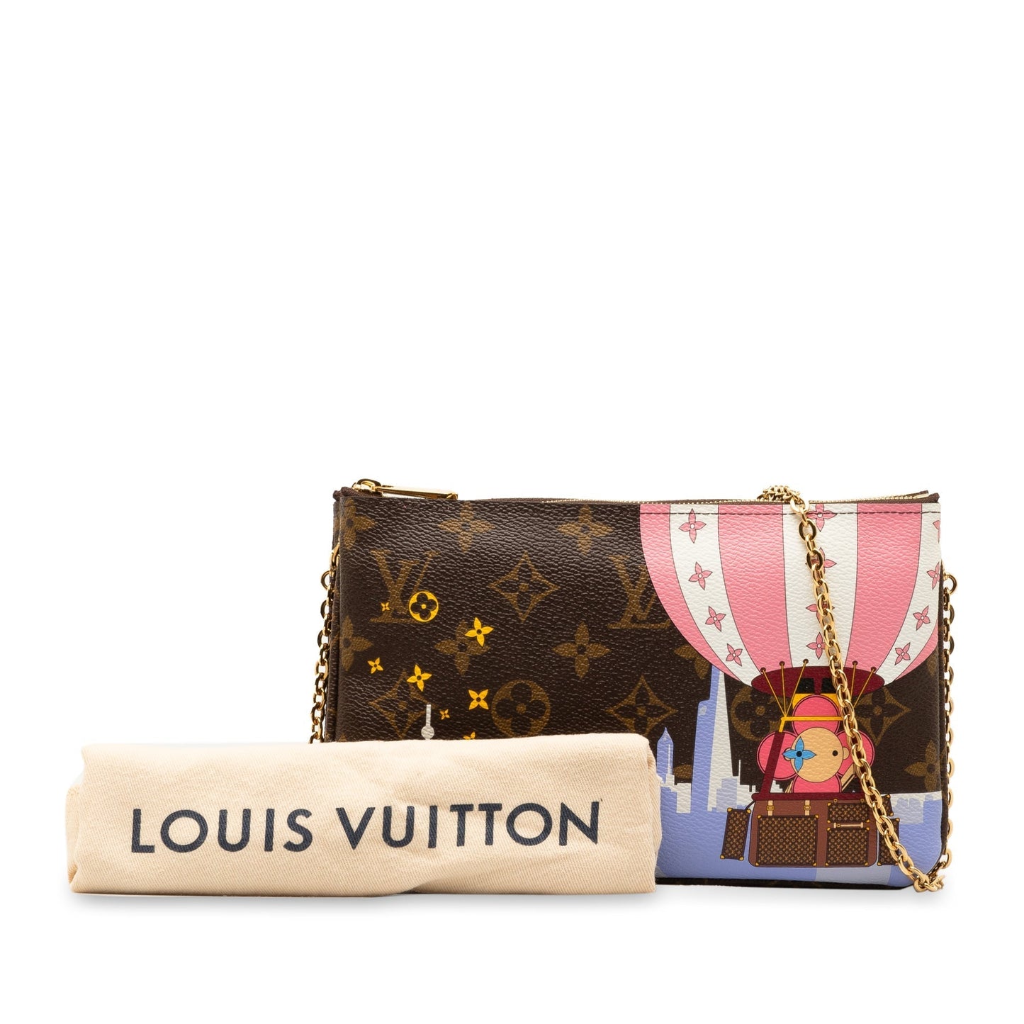 Brown Louis Vuitton Monogram Double Zip Pochette Illustre Vivienne Shanghai Crossbody Bag