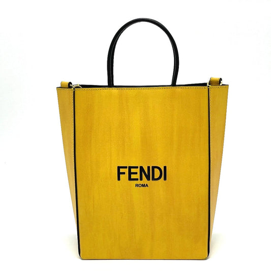 FENDI Shoulder Bag 7VA512 Leather, Calf Leather yellow logo 2WAY small Women Used