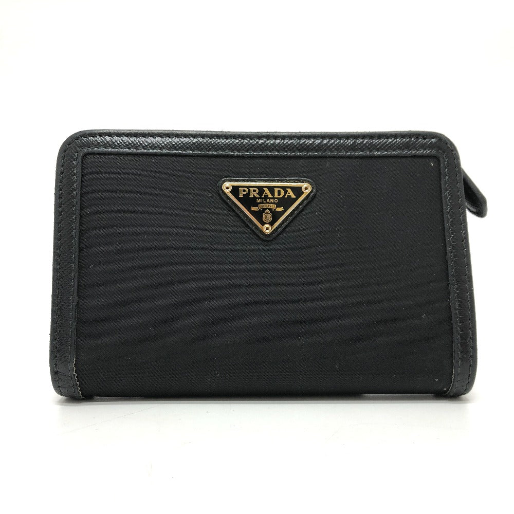 PRADA Folded wallet 1ML225 Nylon leather black triangle plate Women Used
