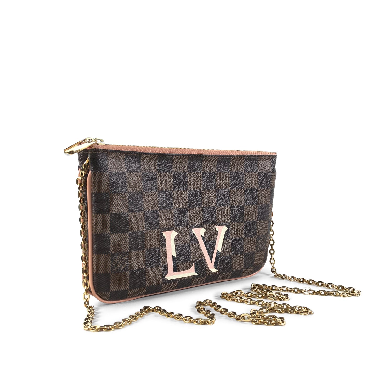 Brown Louis Vuitton Damier Ebene Pochette Double Zip Crossbody Bag