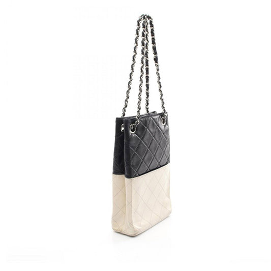 Black Chanel Bicolor Quilted Lambskin Vertical Shopping Tote