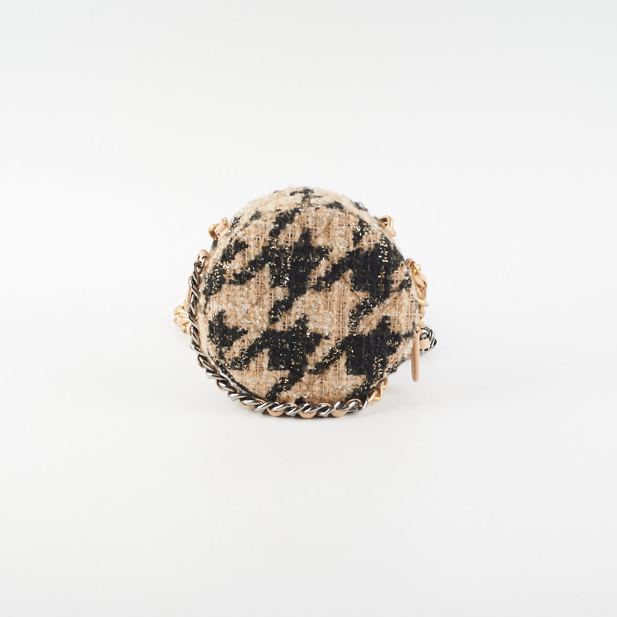 Chanel 19 Houndstooth Tweed Round Clutch Beige