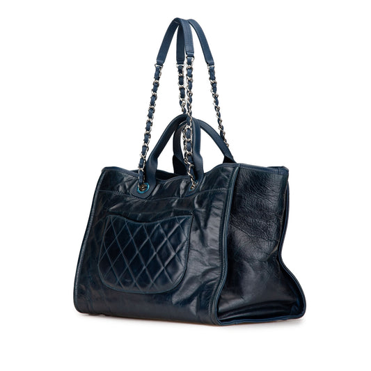 Blue Chanel Medium Glazed Calfskin and Caviar Deauville Tote Satchel