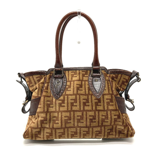 FENDI Handbag Bag Semi-Shoulder Bag Handbag Zucca FFPattern Logo Etnico Leather / suede Brown Women Used