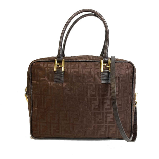 FENDI Tote Bag Nylon / leather Brown Zucca FF pattern Women Used