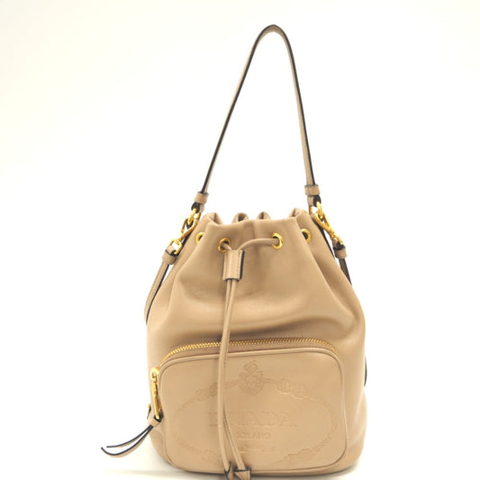 PRADA Handbag 1BH038 leather beige 2WAYShoulder Bag Women Used