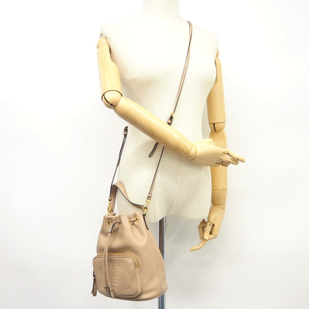 PRADA Handbag 1BH038 leather beige 2WAYShoulder Bag Women Used