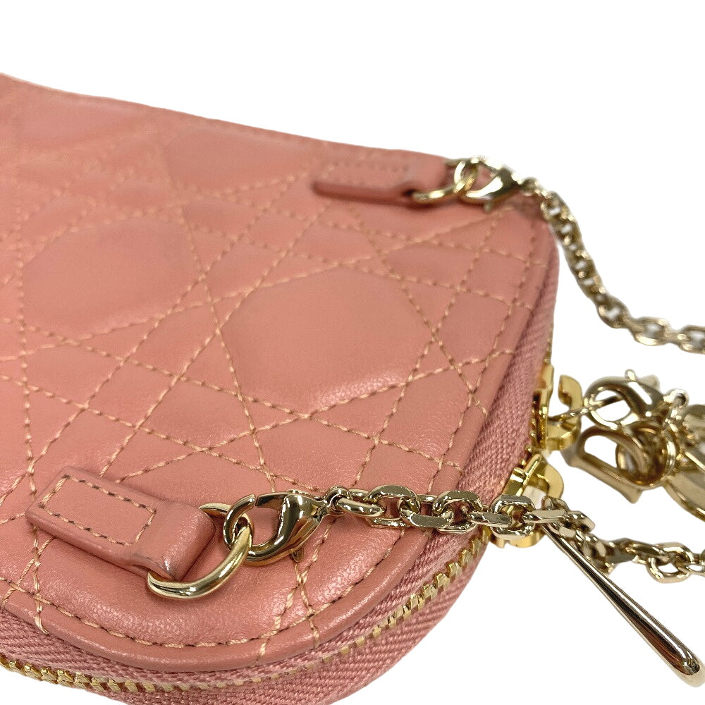 Christian Dior Shoulder Bag leather pink Phone Holder ChainShoulder Canage Women Used