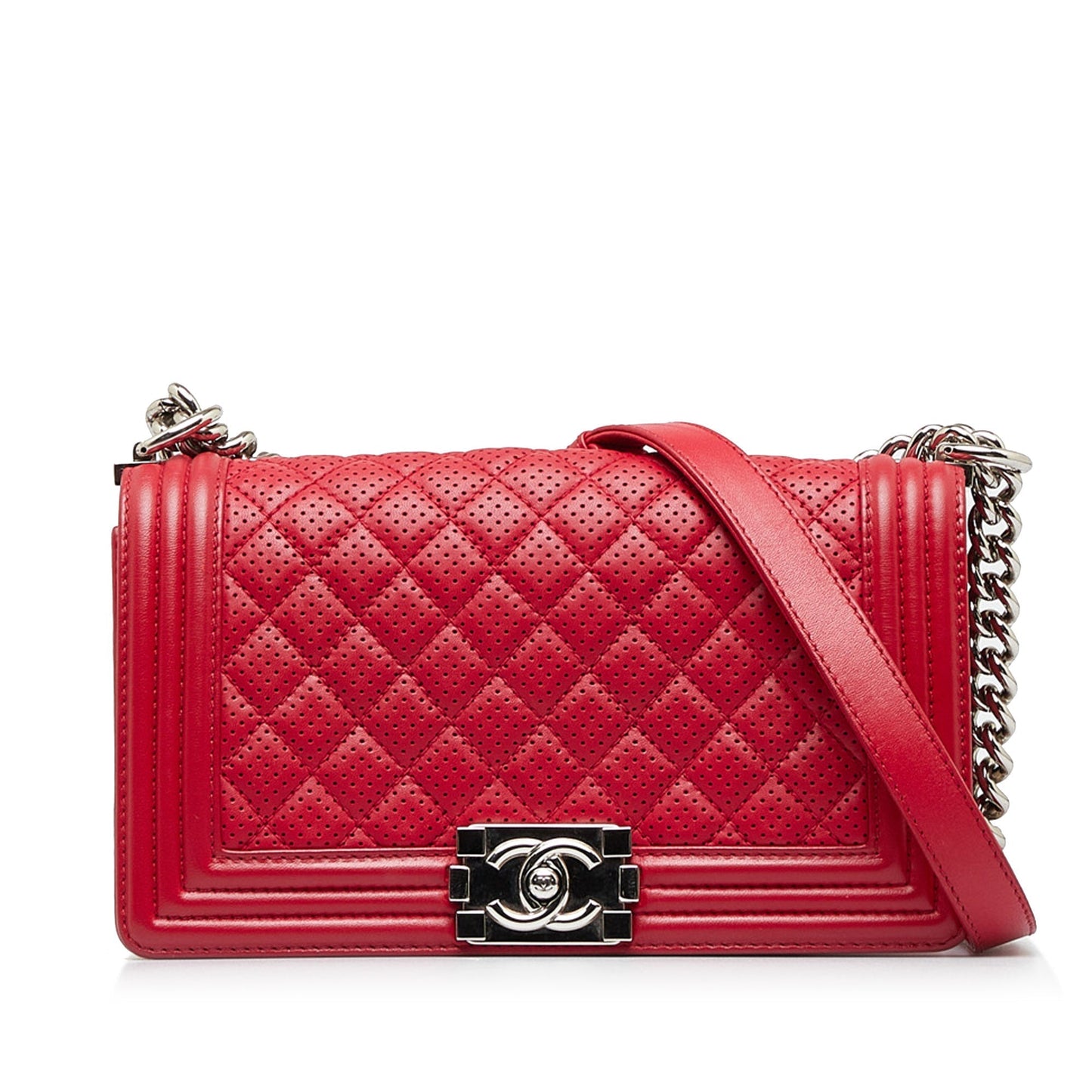 CHANEL Medium Perforated Lambskin Boy Flap Shoulder Bag